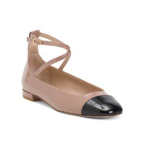STUART WEITZMAN Brown/black Made In Spain Patent Leather Eden Strap Flats